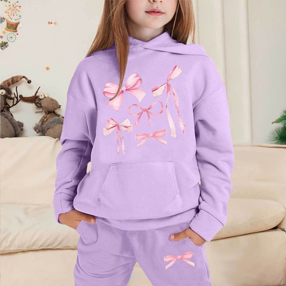 Rhoudy Girl Clothes 2-3 Years Child Boys Girls Long Sleeve Solid Color Warm Hoodie Pullover Tops Pants Kids Outfits Sweat Suit Sweet Outfits Purple