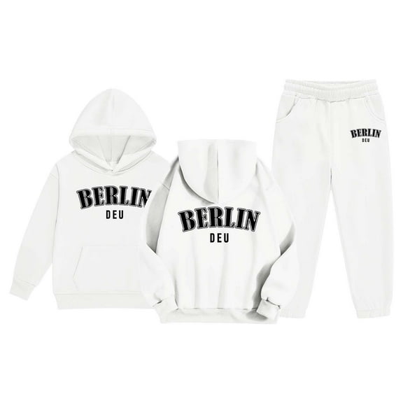 Rhoudy Girl Clothes 3-4 Years Child Boys Girls Long Sleeve Solid Color Warm Hoodie Pullover Tops Pants Kids Outfits Sweat Suit Trend Outfits White