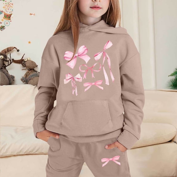 Rhoudy Girl Clothes 6-7 Years Child Boys Girls Long Sleeve Solid Color Warm Hoodie Pullover Tops Pants Kids Outfits Sweat Suit Fashion Outfits Khaki