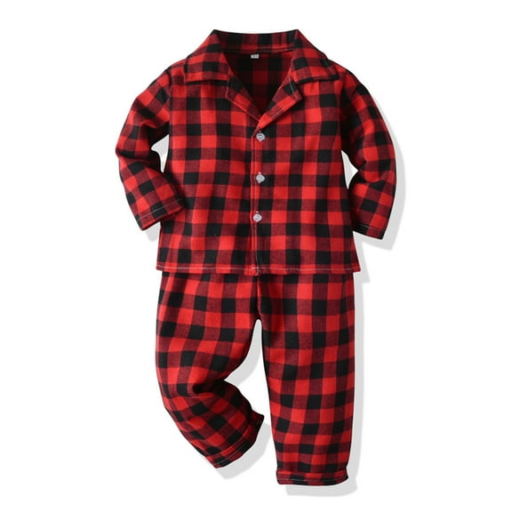 Rhoudy Girl Clothing 18-24 Months Kids Baby Boys Girls Two-Piece Suit Plaids Print Homewear Winter Coats Pants Solid Color Long Sleeve Outfits Set Trend Outfits Red