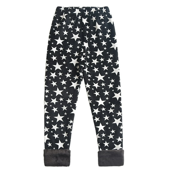 Rhoudy Girls Pants Slim Leg Kids Winter Leggings Printed Thick Warm Pants Durable Lightweight Slacks Black 4-5 Years