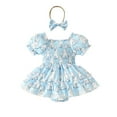 thumbnail image 1 of Rhoudy Girls Spring Bodysuit Round Neck Short Sleeve Easter Carrot Prints Romper Onesiess Dress Headbands Set Blue 9-12 Months, 1 of 6