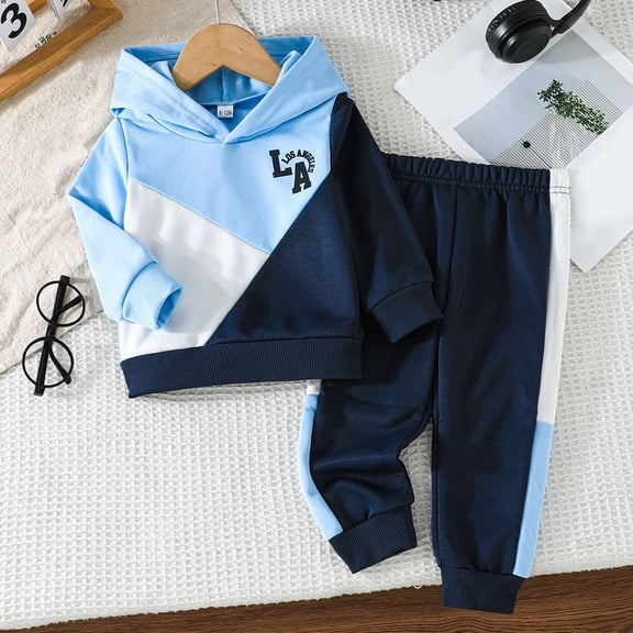 Rhoudy Handsome Clothes For Boys 12-18 Months Long Sleeve Outfits 2 Piece Graphic Print Hooded Sweatshirt And Pants Playwear Versatile Outfits Blue