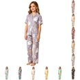 thumbnail image 1 of Rhoudy Little Girl'S Pajamas Shorts Sleeve Cartoon Prints T Shirts Pants Lapel Kid Sleepwear Basic Clothes Purple, 1 of 4
