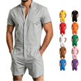 thumbnail image 1 of Rhoudy Men Pants Straight Leg Jumpsuit Short Sleeve Stand Collar Romper Piece Shorts Summer Outfit Classic Mens Clothes S Grey, 1 of 4