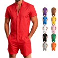 thumbnail image 1 of Rhoudy Pants For Men Straight Leg Jumpsuit Short Sleeve Stand Collar Romper Piece Shorts Summer Outfit Handsomen Men Bottoms L Red, 1 of 4