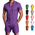 thumbnail image 1 of Rhoudy Pants For Men Straight Leg Jumpsuit Short Sleeve Stand Collar Romper Piece Shorts Summer Outfit Trend Mens Clothes L Purple, 1 of 4
