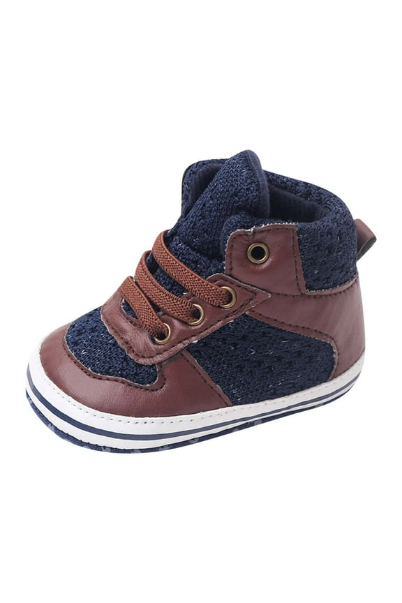 Rhoudy Shoes For Boys Girls 0-6 Months Summer Children Toddler Shoes Sports Shoes Flat Sole Round Head High Top Lace Up Colorblock Casual Style Adorable Daily Wear Brown