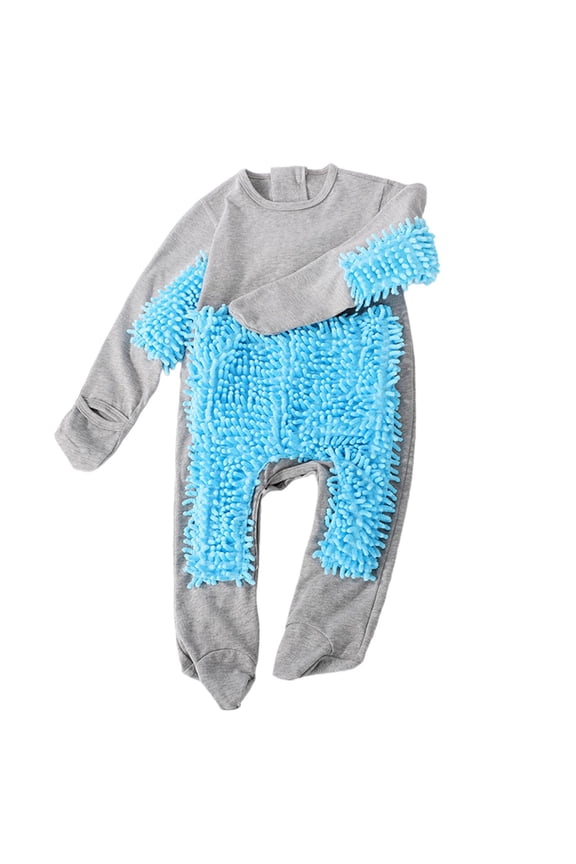 Rhoudy Spring Bodysuit For Boys Long Sleeve Round Neck Baby Onesies Mop Clothes For Crawling Floor Cleaning Pretend Play Outfit Casual Playsuit Grey 6-12 Months