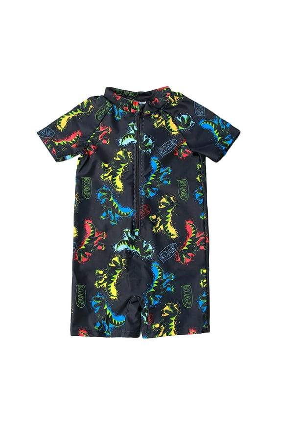 Rhoudy Swim Trunks Boys Boys Print Zipper 1Pc Swimsuit High Stretch Comfort Fit For Toddler Kids Swimming & Beach Play Fashionable Wear Black 6-12 Months