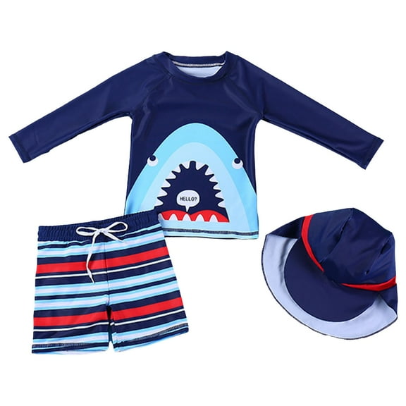 Rhoudy Swim Trunks Boys Three Piece Toddlers And Baby Boys Swimsuit Long Sleeve Short Sleeve Cartoon Prints Basic Wear Dark Blue 4-5 Years