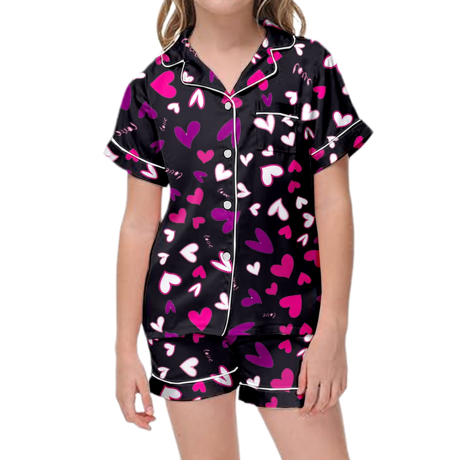 Rhudoy Child Girl'S Pajamas Short Sleeve Crewneck Button Down Tops ...