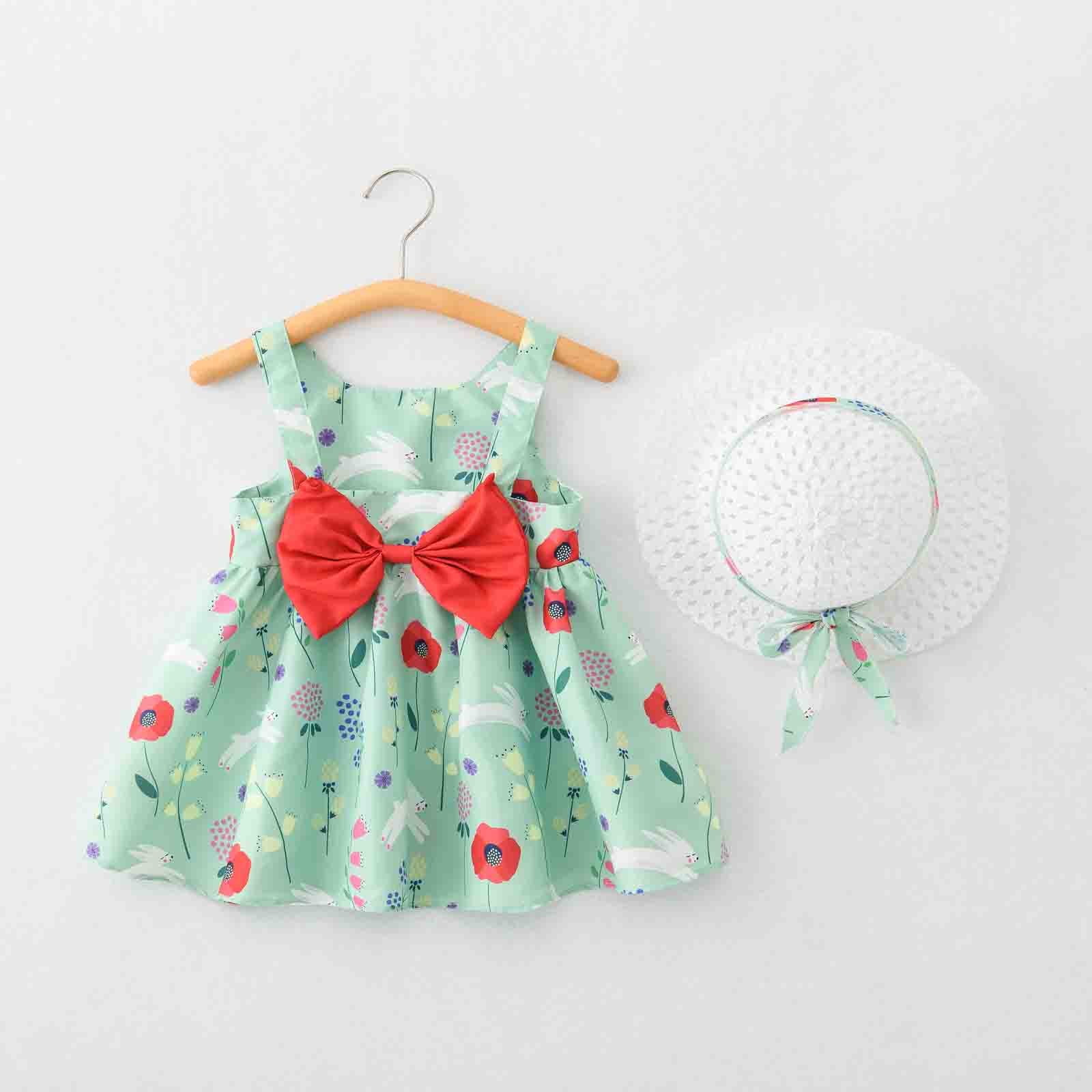 Rhuody 1-2 Years Cute Clothes For Baby Girls Fall Winter Round Neck Sleeveless Sundress Solid Color Simple Style Dresses For Girls Trend Playsuit Light Green