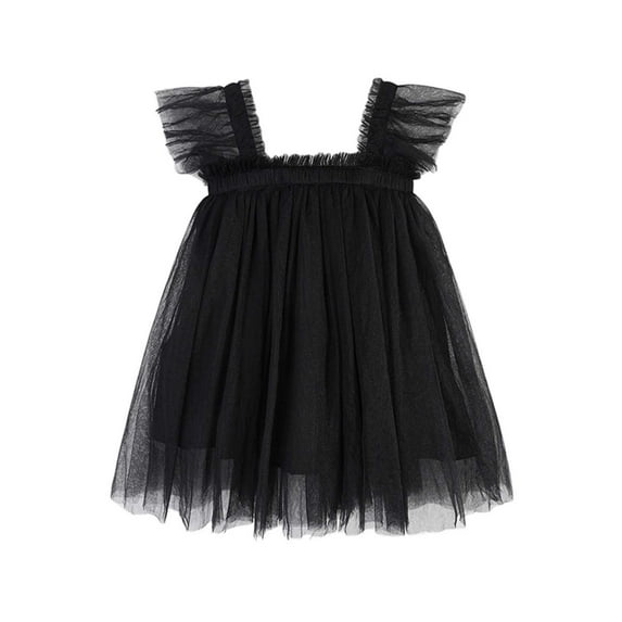 Rhuody 2-3 Years Flower Girl Dresses Round Neck Sundress Spring Solid Color Sleeveless Dresses Versatile Beauty Playsuit Black