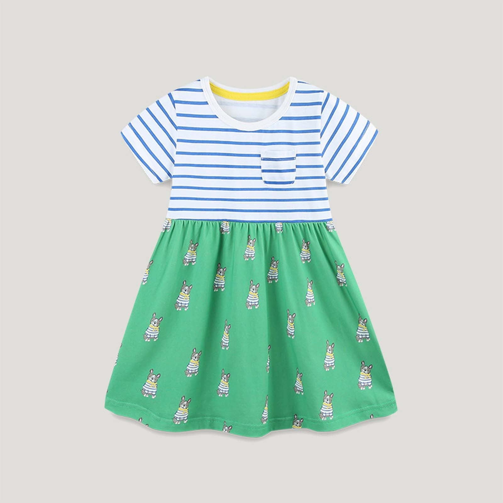 Rhuody 3-4 Years Girls Clothes Cartoon Graphic Round Neck Short Sleeve Flower Girl Dresses Spring Summer Light Weight Sundress Classic Sundress Light Blue
