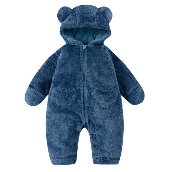 Rhuody 3-6 Months Pajamas For Boys Baby Sleepsuit Winter Warm Hooded With Bear Design Cozy Pajama Set For Infants Newborn Fashion Daily Wear Blue
