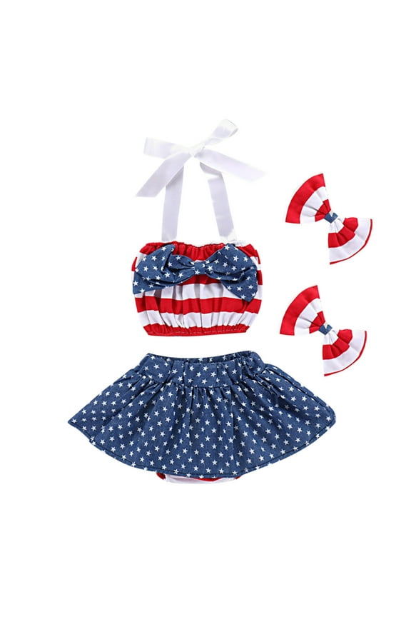 4Th Of July Outfit Toddler Girl 3-4 Years Star Stripe Graphic T Shirt Shorts Pants Round Neck Sleeveless Clothes Set Lovely Spring Summer Memorial Day Basic Girl Clothes Red