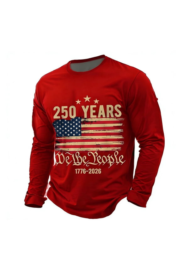 4Th Of July T Shirt For Mens Long Sleeve Crewneck Independence Day Patriotics Tee Graphic Prints T Shirt Handsome Wear Red Xl