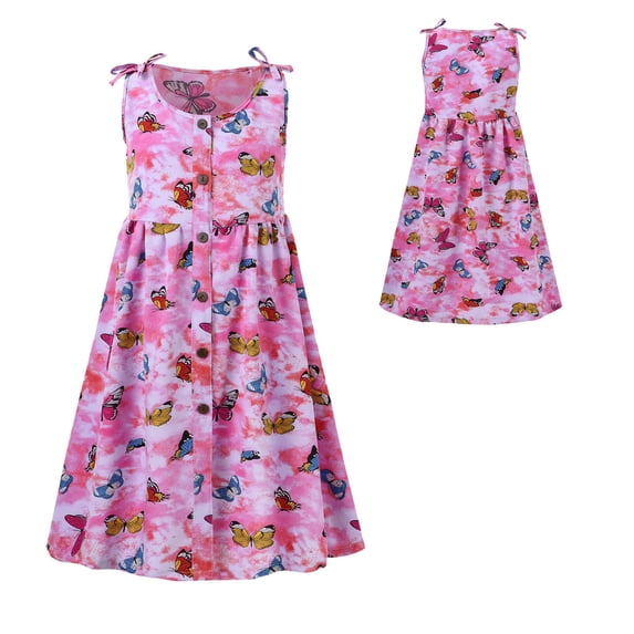 Rhuody 5-6 Years Girls Clothes Solid Color Floral Prints Round Neck Sleeveless Flower Girl Dress Summer Cute Sundress Pretty Sundress Pink