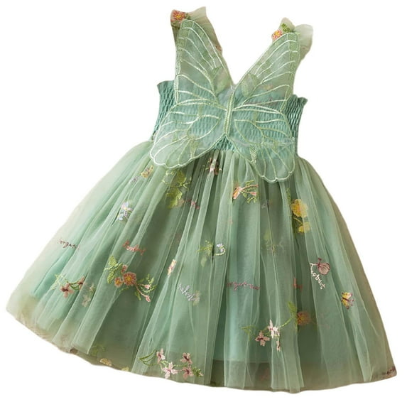 Rhuody 6-12 Months Dresses For Baby Girls Round Neck Sundress Spring Floral Embroidery Sleeveless Dresses Everyday Classic Playsuit Green