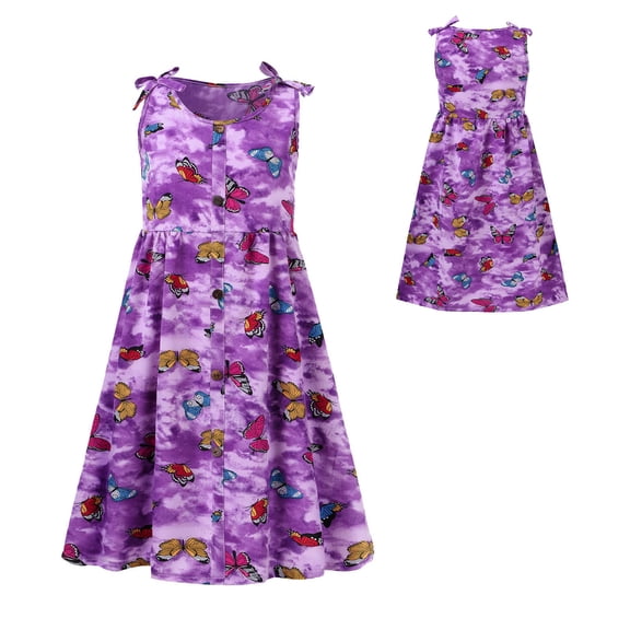 Rhuody 8-10 Years Girls Clothes Floral Prints Round Neck Sleeveless Girls' Dresses Summer Light Weight Sundress Pretty Daily Wears Purple