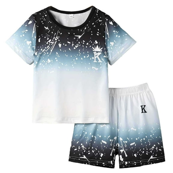 Rhuody Baby Boy Outfits 1-2 Years Crew Neck Short Sleeve T Shirt Alphabet Print Shorts Set Summer Casual 2 Piece Outfittie Dye Cool Boy Clothes White