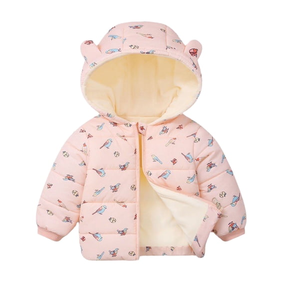 Rhuody Baby Girl Coats 6-7 Years Winter Coat Animal Go Kart Print Thickened Warm Jacket Kids Outerwear Long Sleeve Tops Lovely Wear Pink