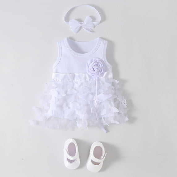 Rhuody Baby Girl Summer Clothes 12-18 Months Solid Color Sundress Leisure Round Neck Sleeveless Flower Girl Dresses Fashion Retro Playsuit White