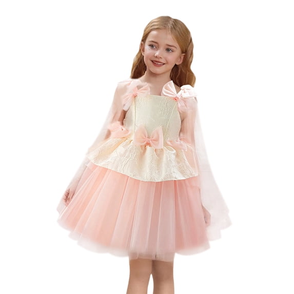 Rhuody Baby Halloween Dresses 3-6 Months Long Sleeve Dresses For Kids Dress With Robe And Satin Fabric For Party Attire Lightweight Clothes Pink