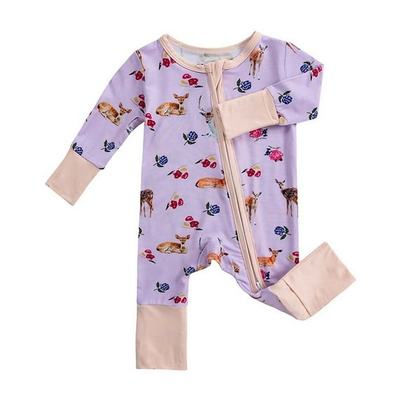 Rhuody Boy Onesies 18-24 Months Long Sleeved Zipper Romper Cartoon Printing Crewneck Bodysuit Comfortable Simple Clothes Purple