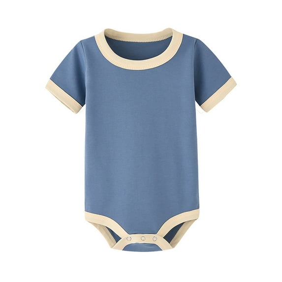 Rhuody Boy Onesies 3-6 Months Short Sleeve Bodysuits Crewneck Soolid Color Romper Adorale Simple Clothes Blue