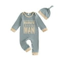 thumbnail image 1 of Rhuody Boy Onesies 6-12 Months Ribbed Bodysuit Long Sleeve Letter Print Outfit With Matching Hat Autumn Winter Infant Baby Casial Simple Clothes Blue, 1 of 5