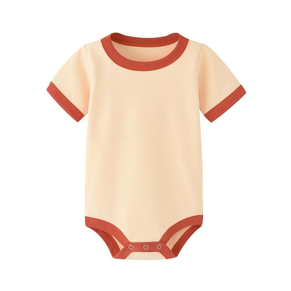 Rhuody Boy Onesies 9-12 Months Short Sleeve Bodysuits Crewneck Soolid Color Romper Lovely Simple Wear Beige