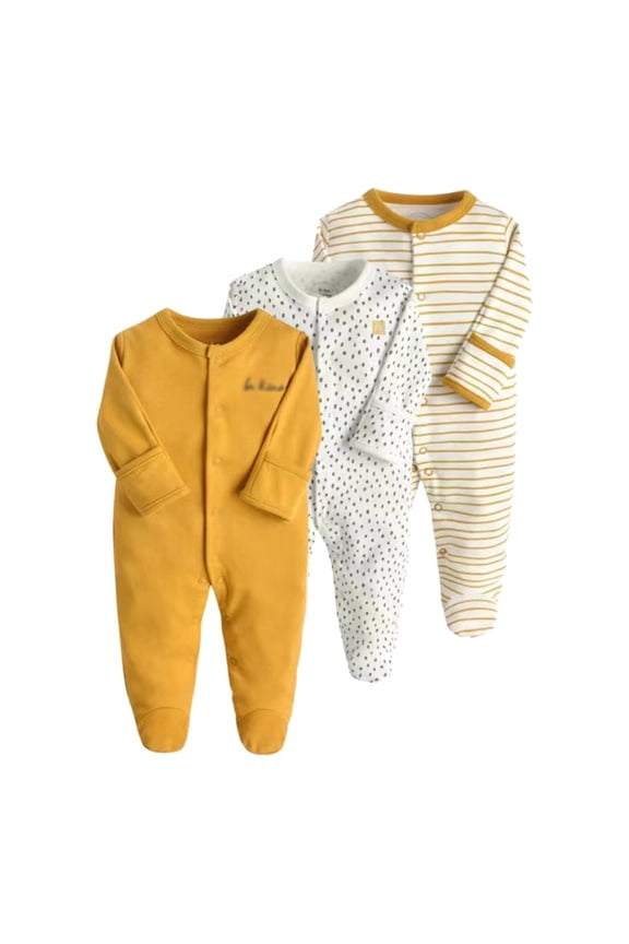 Boy Onesies Round Neck Children'S Spring And Autumn Baby Three Piece Long Sleeved Foot Crawling Suit Basic Clothes Yellow 9-12 Months