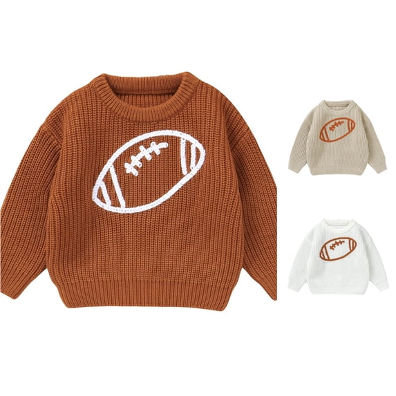 Rhuody Boy'S Sweater Long Sleeve Cartoon Embroidered Top Round Neck Sweaters Classic Fall Wear 6-9 Months Brown