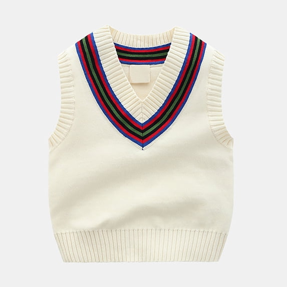 Rhuody Boy'S Sweater Sleeveless Vest Top Crewneck Cartoon Prints Vest Handsome Winter Wear 3-4 Years Beige