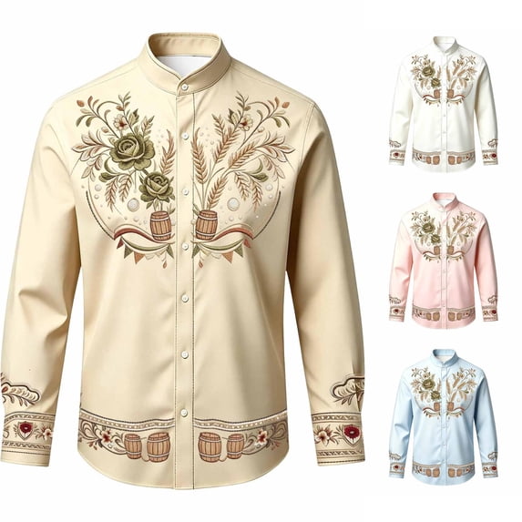 Rhuody Boy'S Tops Lapel Graphic Prints Long Sleeve Blouse 7-8 Years Khaki
