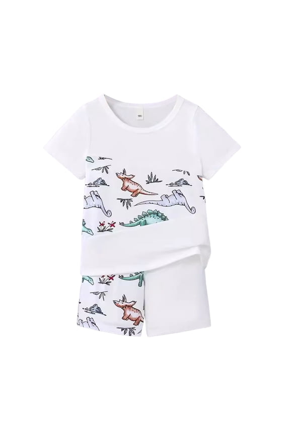 Boy Summer Outfits 15-16 Years Crewneck Toddler Cartoon T Shirt Tops Shorts Child Kids Outfitsshort Sleeve Graphic Prints Cool Playsuit White