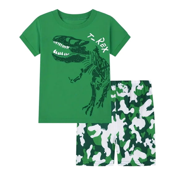 Rhuody Boy Summer Outfits 7-8 Years Graphic Prints Crewneck Short Sleeve Toddler Cartoon T Shirt Tops Shorts Child Kids Outfits Fashion Daily Wear Green