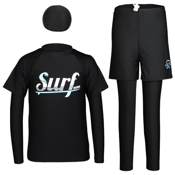 Rhuody Boy Swimsuit Long Sleeve Swimwear Rash Guard And Swim Trunks Upf 50 Sun For Kids Youth Swimming Simple Surfing Suit Black 9-10 Years