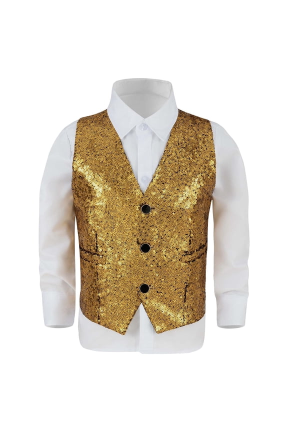 Boy T Shirt Crewneck Tee Short Sleeve Sequins Daily Shirt Sweet Tops Gold 11-12 Years