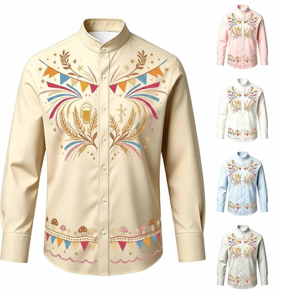 Rhuody Boy Tops Lapel Graphic Prints Long Sleeve Blouse 7-8 Years Khaki