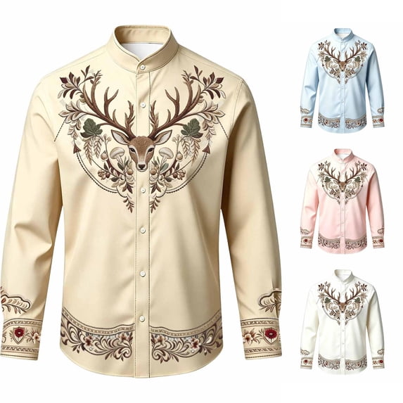 Rhuody Boy Tops Long Sleeve Flower Pattern Lapel Blouse 7-8 Years Khaki
