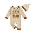 thumbnail image 1 of Rhuody Boy Winter Onesies 0-3 Months Ribbed Bodysuit Long Sleeve Letter Print Outfit With Matching Hat Autumn Winter Baby Retro Soft Clothes Beige, 1 of 9