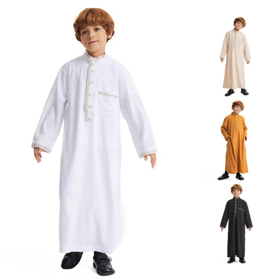 Rhuody Boys Coats 13-14 Years Stand Collar Long Sleeve Thobe Loose Full Length Robe For Daily Wear Retro Wear