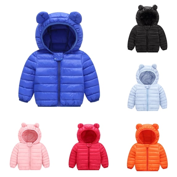 Rhuody Boys Coats 3-4 Years Winter Long Sleeve Cartoon Graphic Hooded Zipper Windproof Jacket Basic Wear