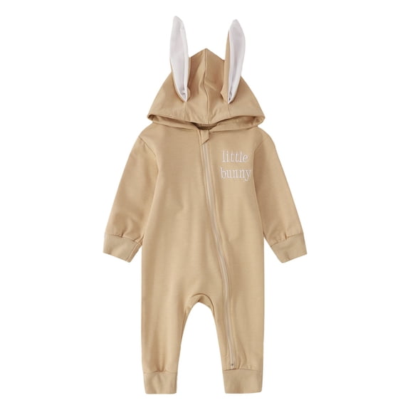 Rhuody Boys Easter Romper Long Sleeve Crewneck Baby Boys And Girls Baby Jumpsuit Bunny Style Zipper Hooded Climbing Comfortable Playsuit Khaki 0-3 Months