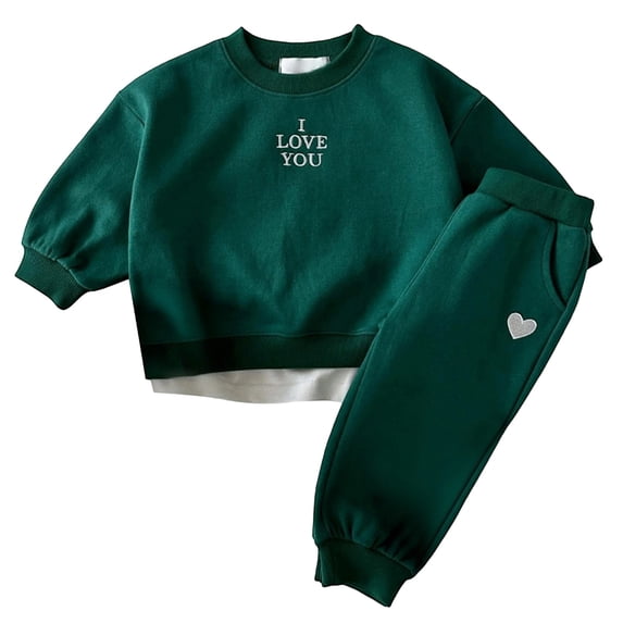 Rhuody Boys Fall Outfits Letter Embroidered And Heart Hoodie And Pants Two Piece Kids Long Sleeve Tracksuit Handsome Daily Wear Green 6-12 Months