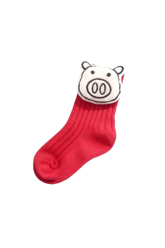 Boys Girls Socks Animal Crew For Kids Playful Cartoon Character And Mid Calf Toddler Comfortable Casual Wear Slouch Socks Red