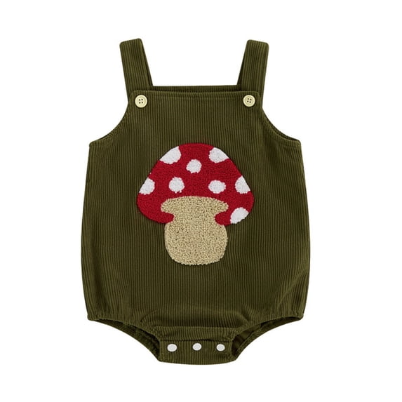 Rhuody Boys Onesie Crewneck Corduroy Romper With Straps And Cartoon Embroidery Adorable Baby Sleeveless Jumpsuit Leisure Wear Green 6-12 Months